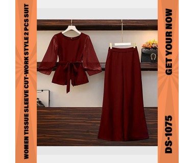 Women Tissue Sleeve Cut-Work Style 2 Pcs Suit DS-1075 Women Tissue Sleeve Cut-Work Style 2 Pcs Suit DS-1075